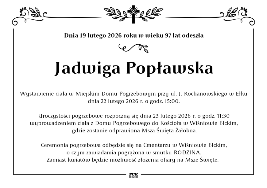 Jadwiga Popławska - nekrolog